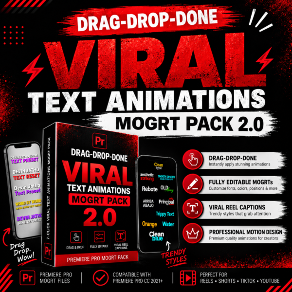 ⚡1-Click Viral Text Animations Mogrt Pack 2.0